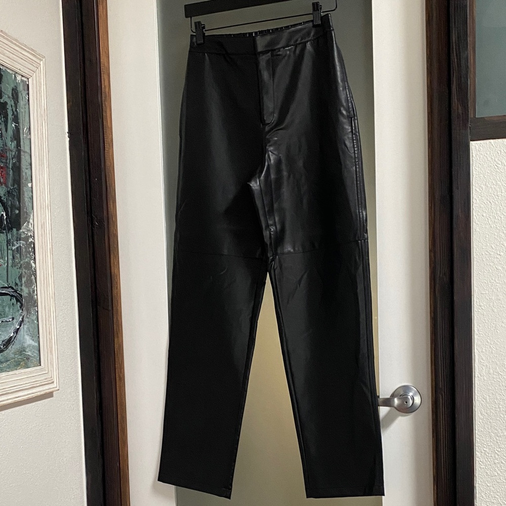 WAYF Black Faux Leather Pants